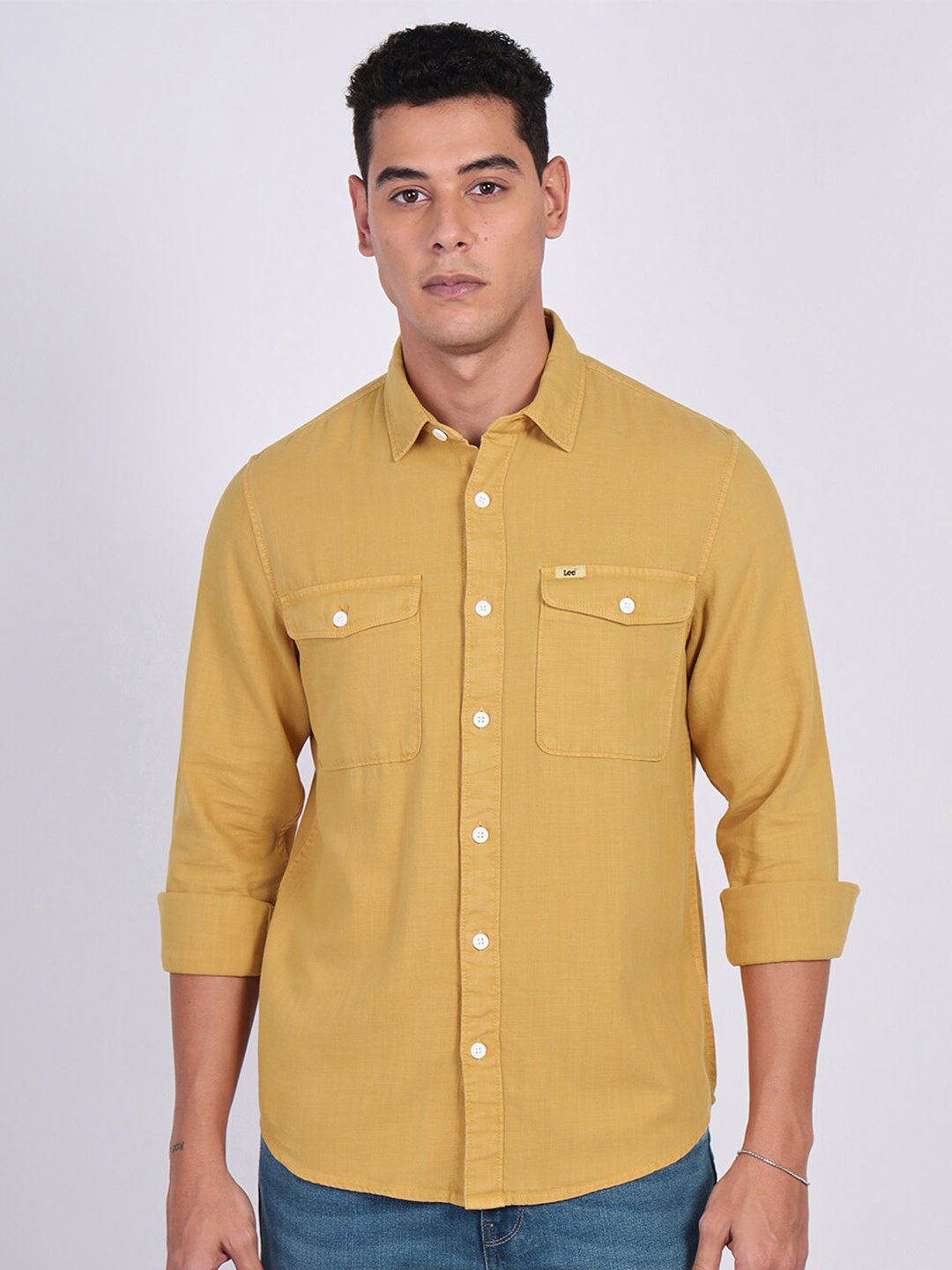 

Lee Classic Spread Collar Long Sleeves Twill Casual Shirt, Yellow