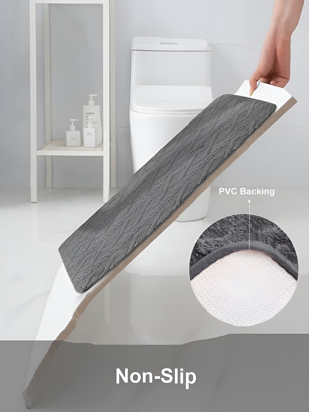 

HOUSE OF QUIRK Grey Geometric Textured Anti-Skid Rectangle Floor Mat