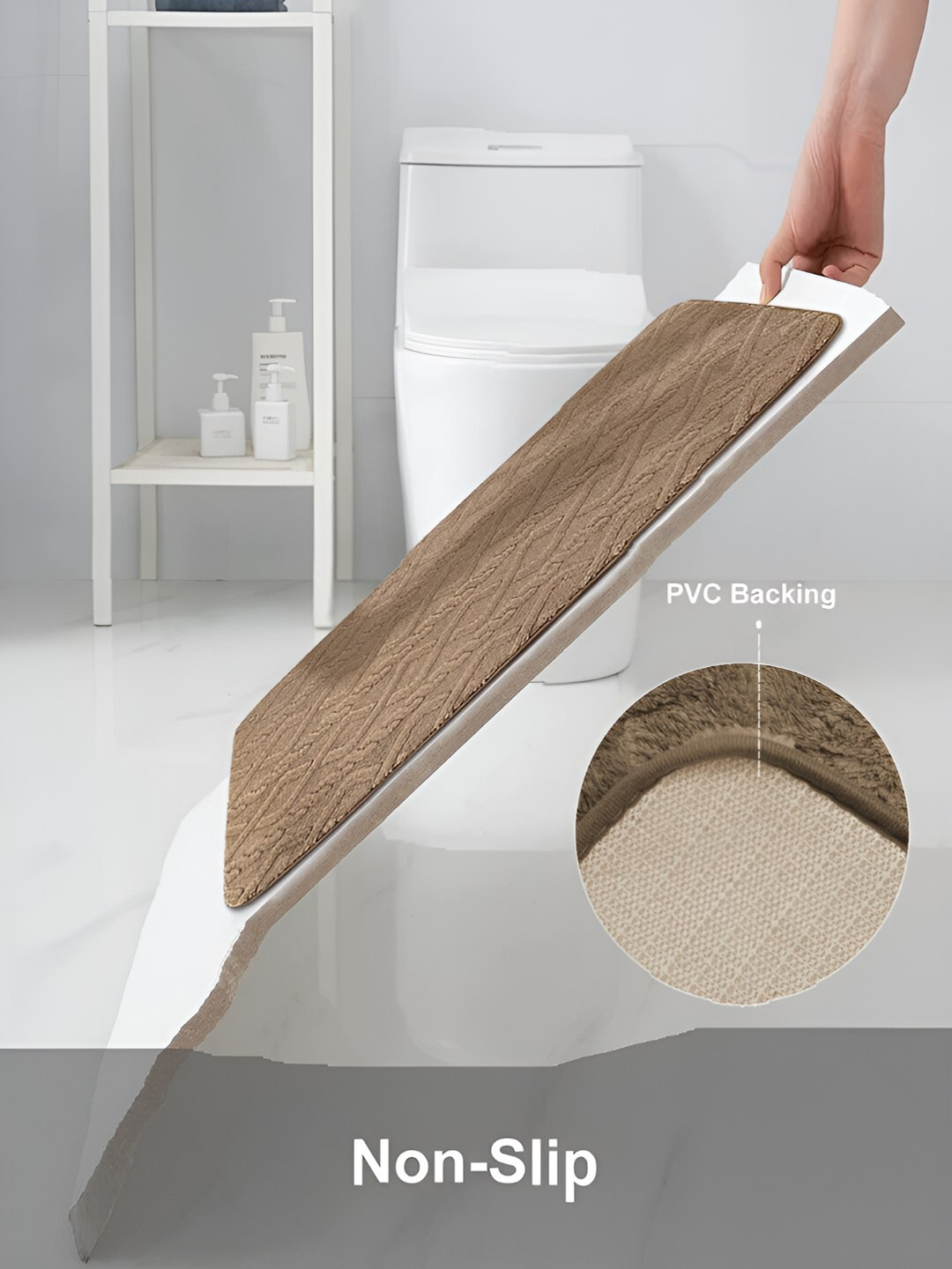 

HOUSE OF QUIRK Brown Geometric Textured Microfiber Anti-Skid Rectangle Floor Mat