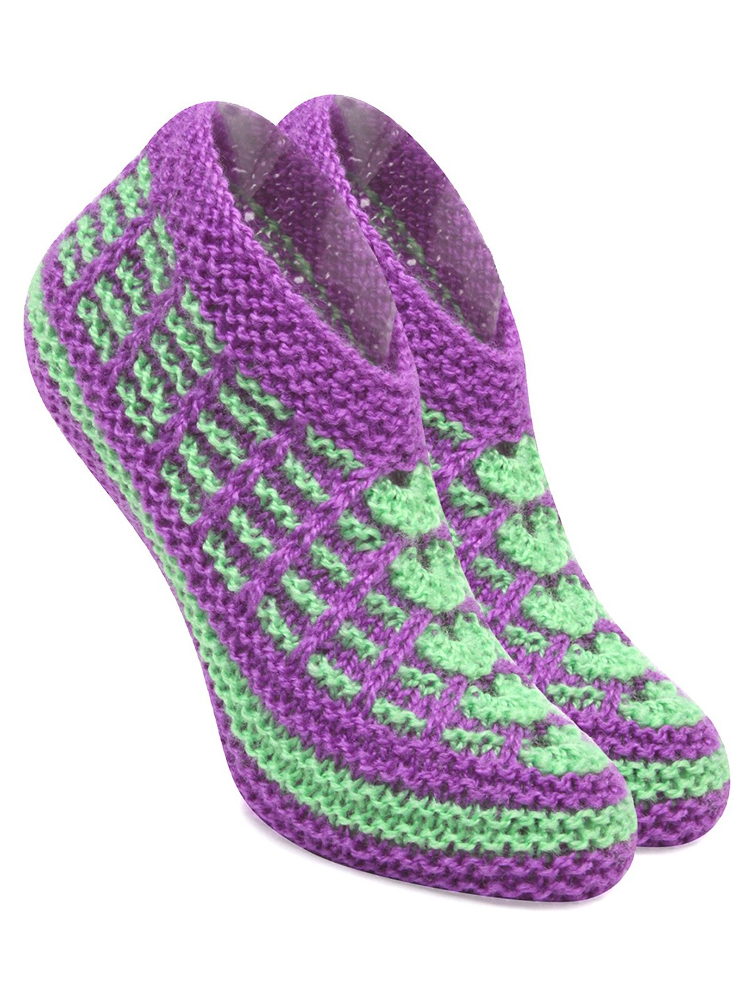 

BAESD Women Crochet Knitted Patterned Woollen Ankle Length Socks, Purple