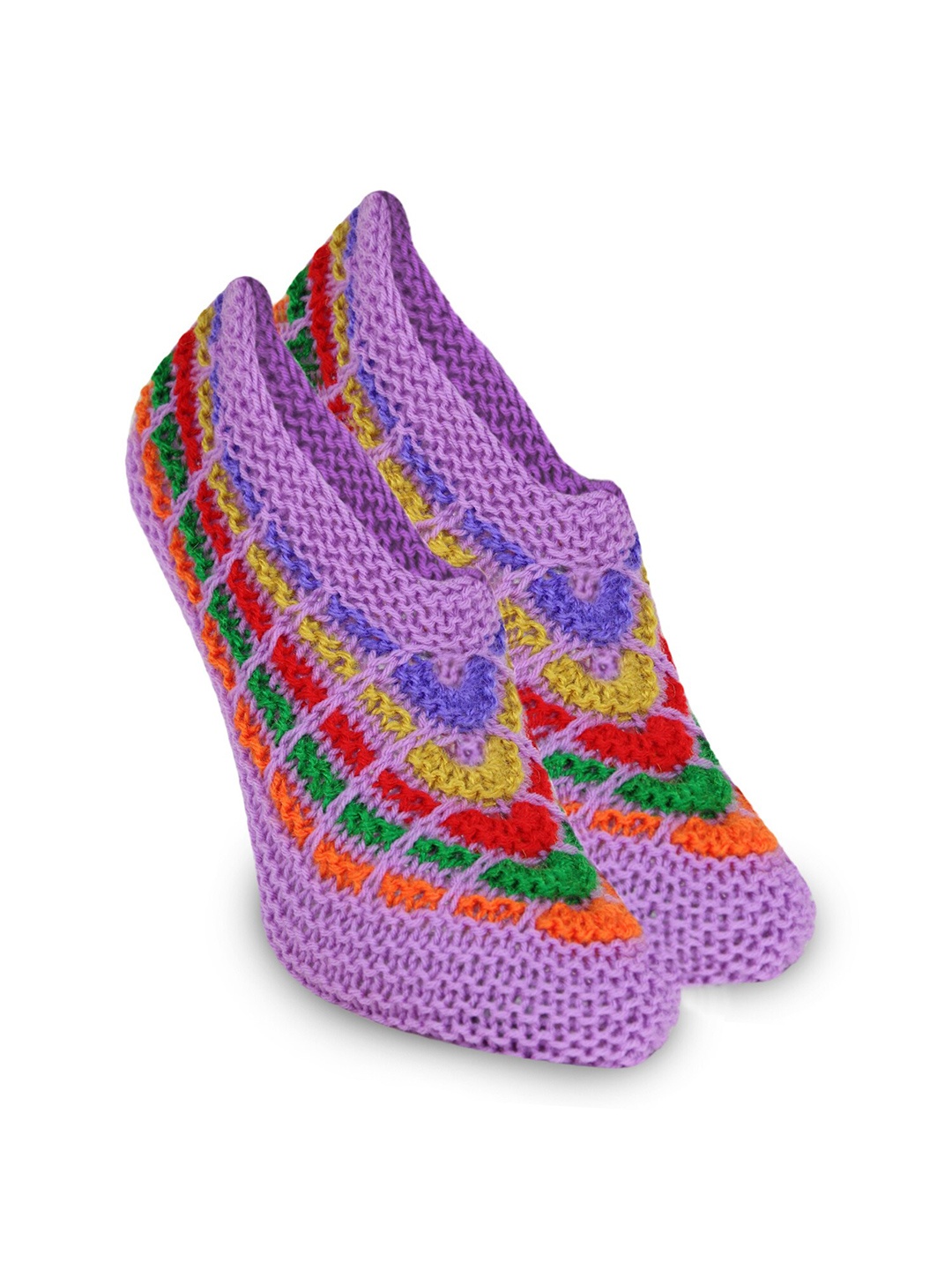 

BAESD Women Crochet Knitted Patterned Woollen Ankle Length Socks, Purple
