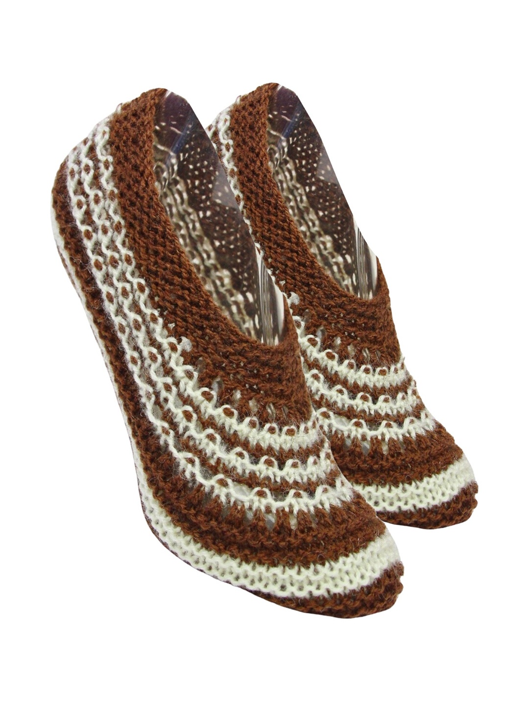 

BAESD Women Patterned Pure Wool Crochet Knitted Shoe Liners Socks, Brown