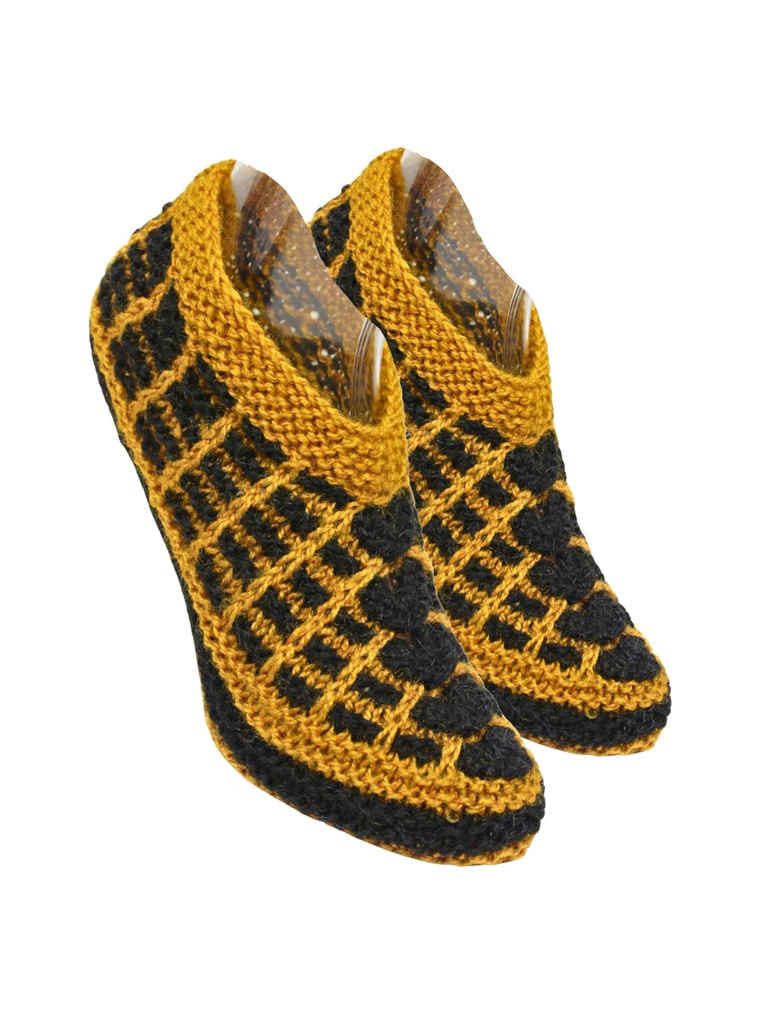 

BAESD Women Checked Pure Woollen Crochet Knitted Shoe Liners Socks, Yellow