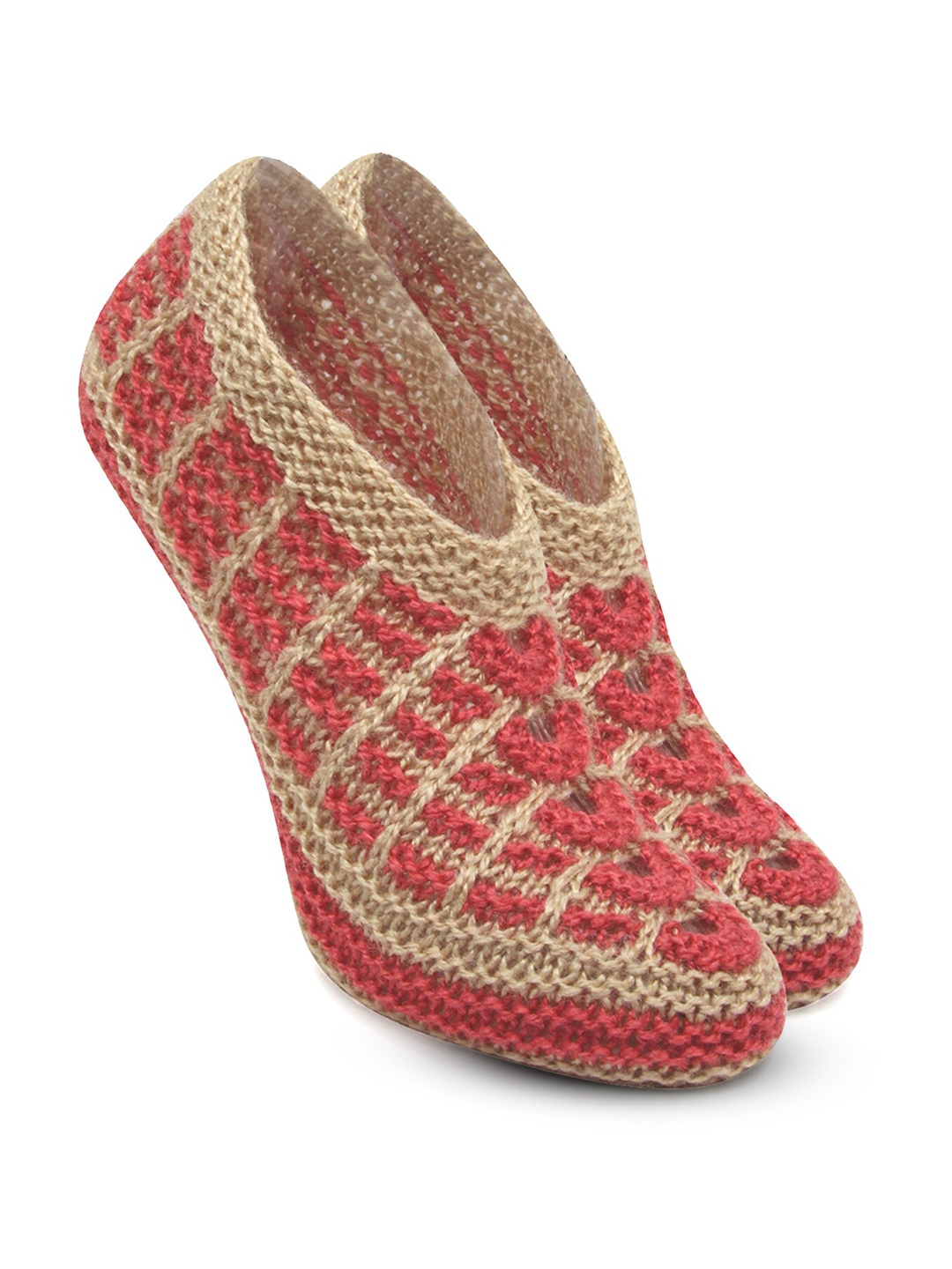 

BAESD Women Checked Pure Woollen Crochet Knitted Shoe Liners Socks, Beige