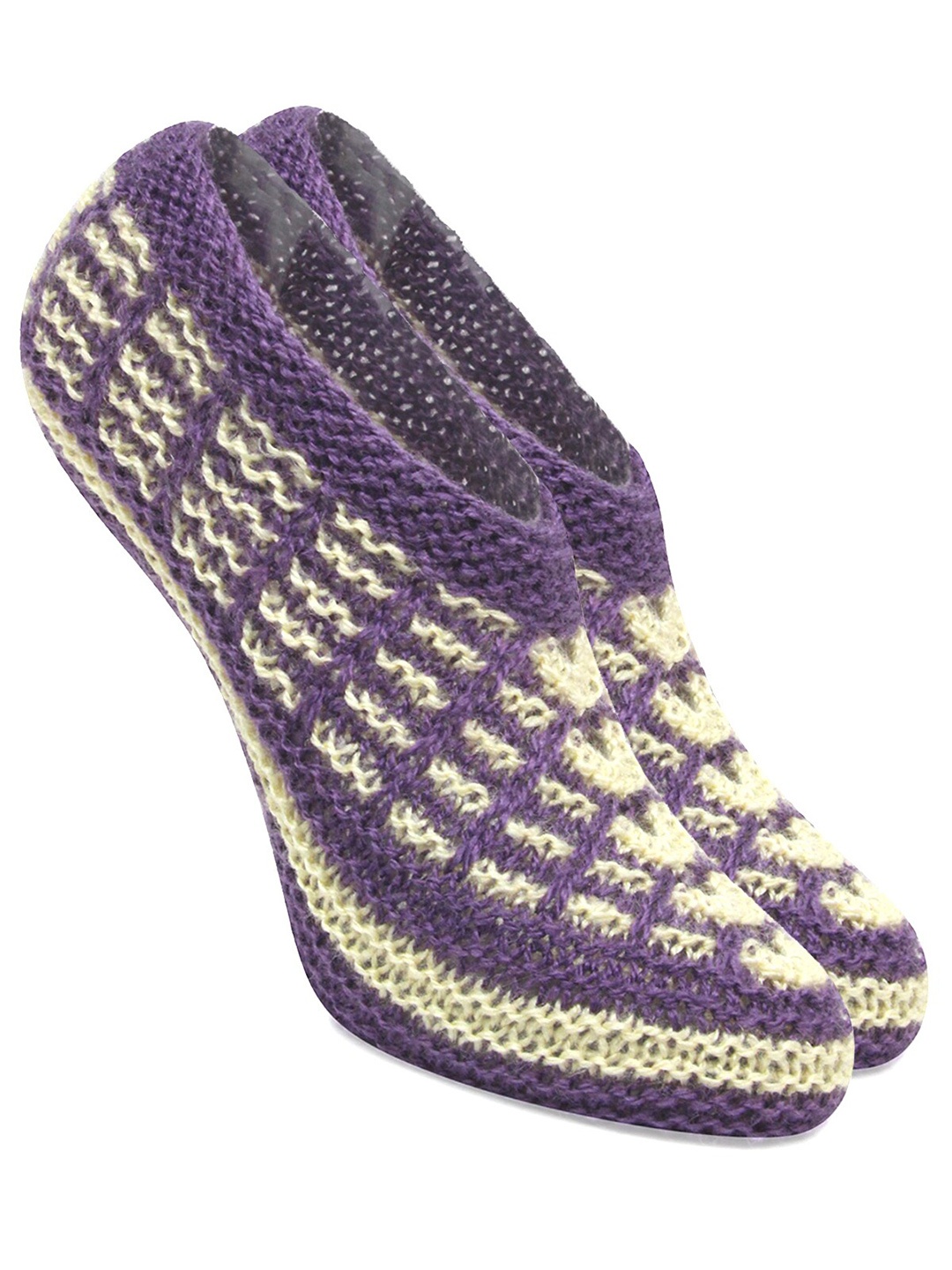 

BAESD Women Checked Pure Woollen Crochet Knitted Shoe Liners Socks, Purple