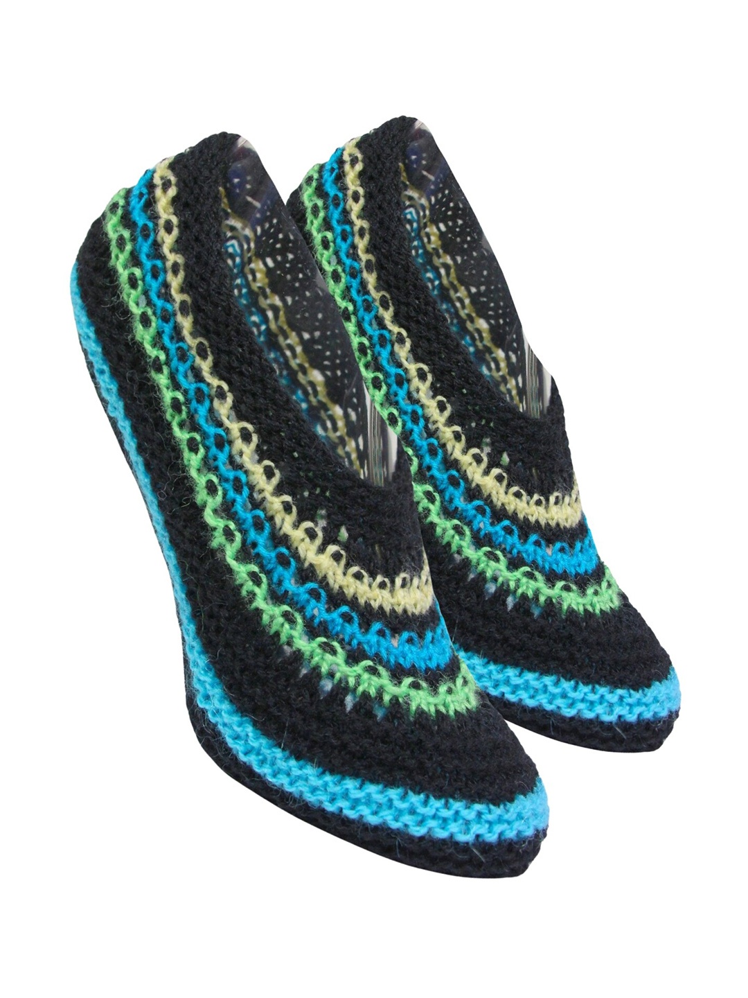 

BAESD Women Patterned Pure Woollen Crochet Shoe Liner Socks, Black