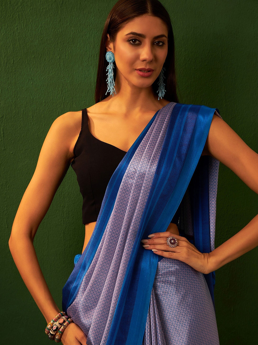 

Sangria Printed Saree With Border, Mauve