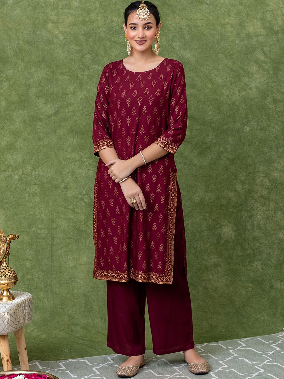 

KASYA Ethnic Motifs Printed Thread Work Summer Sheers Kurta, Maroon