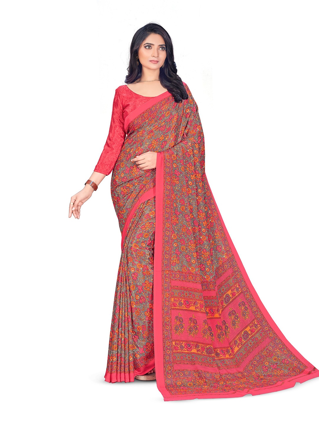 

VIMLA Floral Printed Saree, Pink