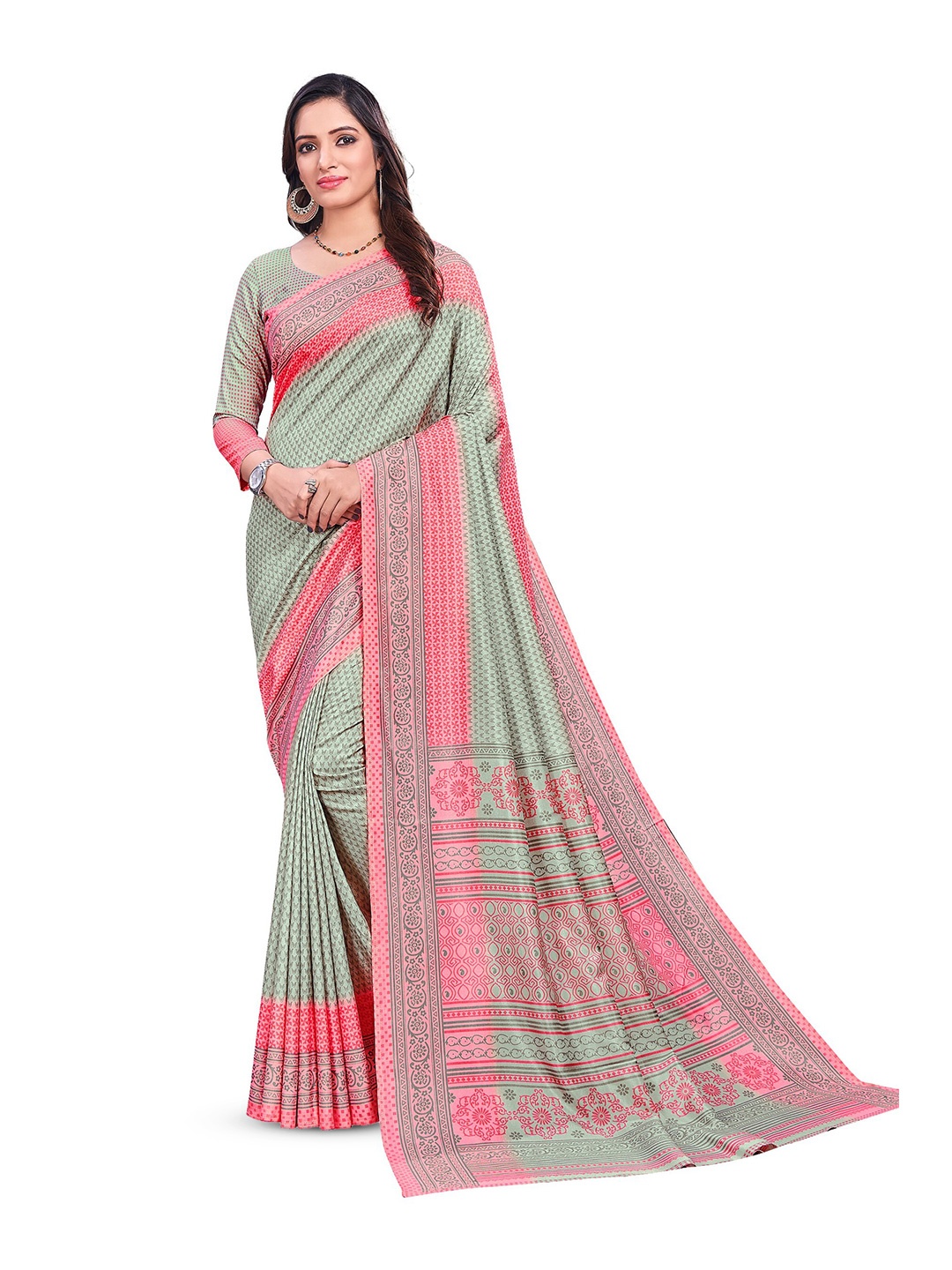 

VIMLA Ethnic Motifs Printed Pure Crepe Mysore Silk Saree, Pink