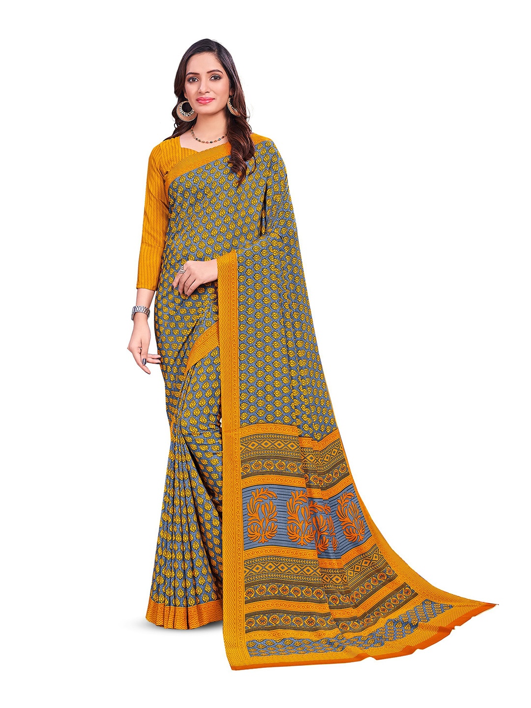 

VIMLA Ethnic Motifs Printed Saree, Orange