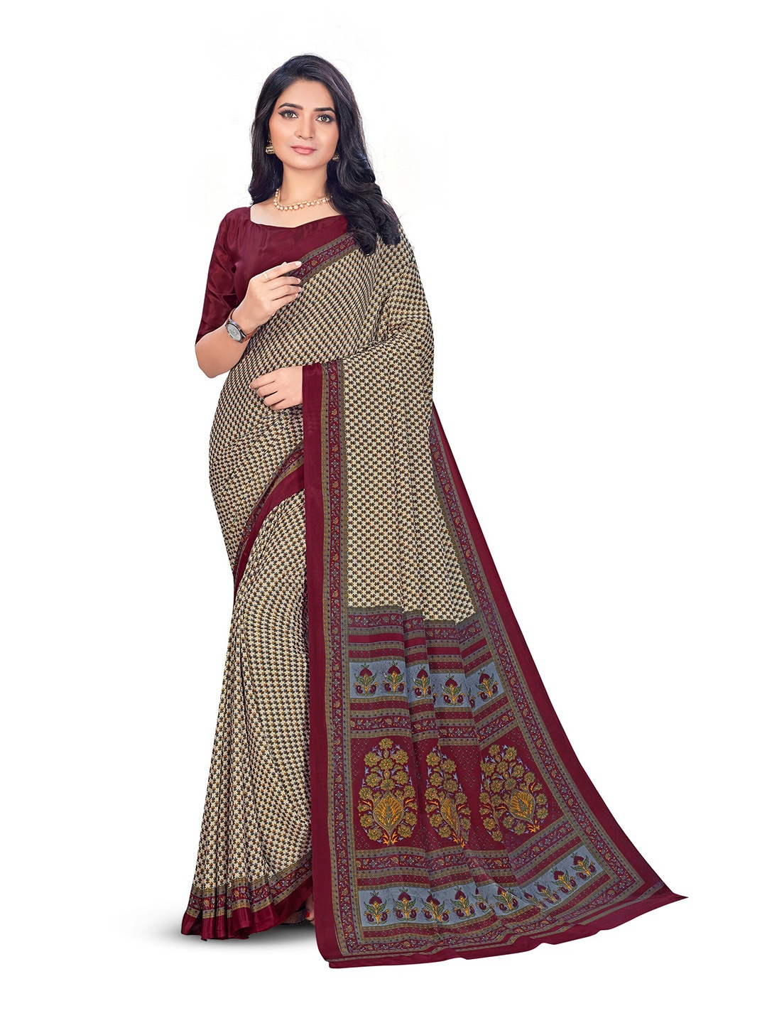 

VIMLA Ethnic Motifs Printed Saree, Beige