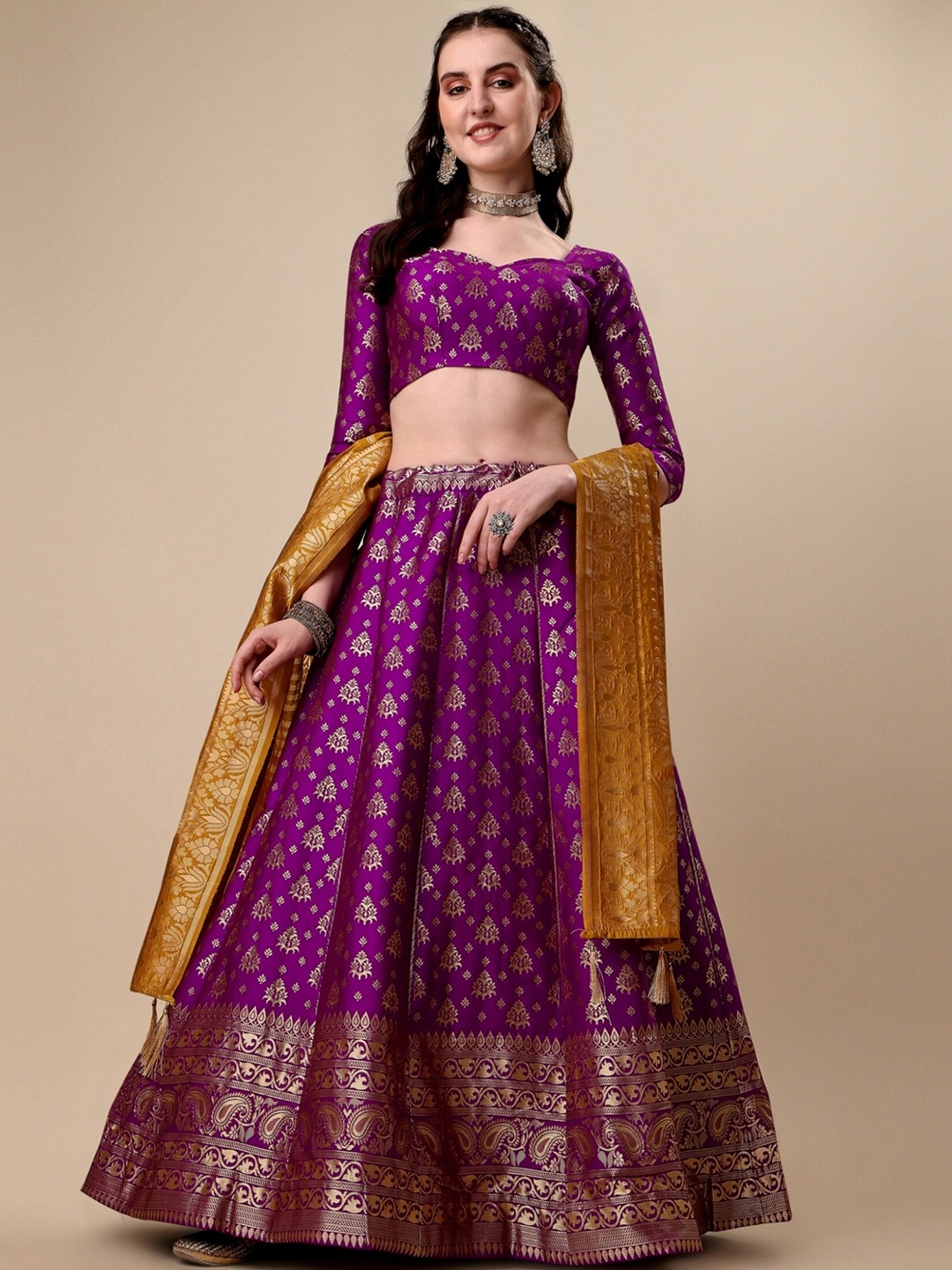 

NIZA FASHION Woven Design Ready to Wear Lehenga & Unstitched Blouse With Dupatta, Purple