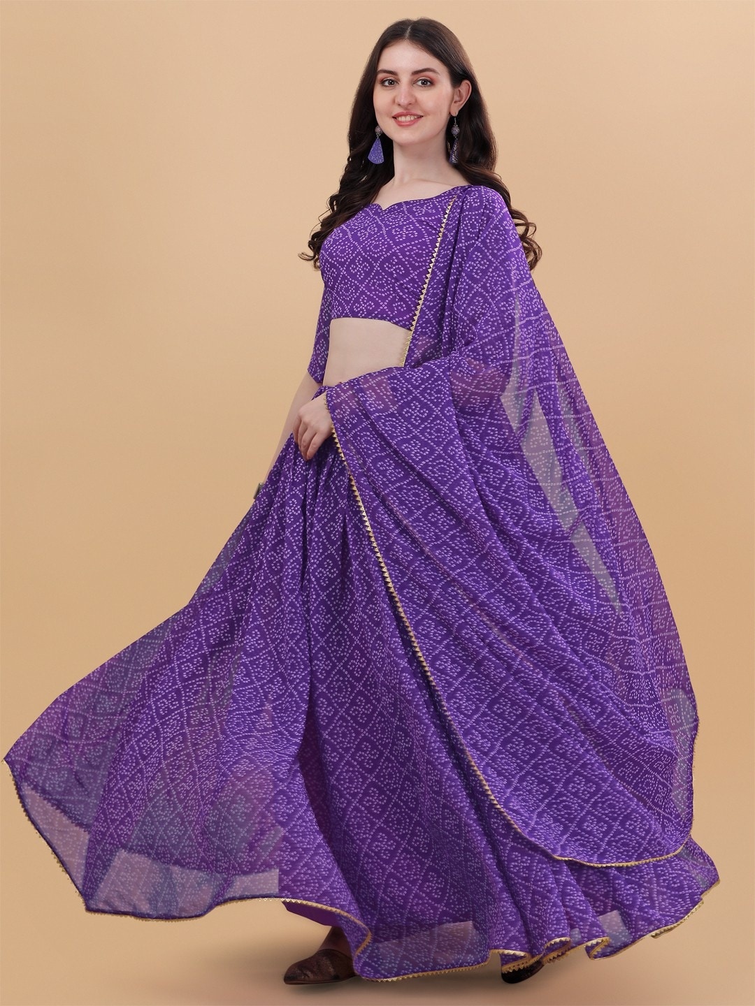 

NIZA FASHION Printed Ready to Wear Lehenga & Unstitched Blouse With Dupatta, Purple