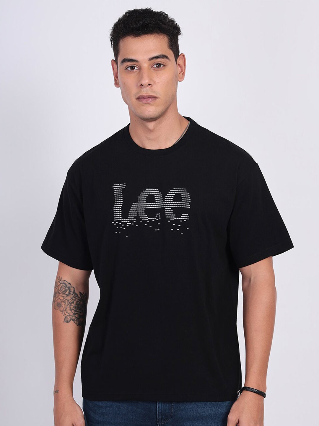 Lee Men Logo Crew Neck Oversized Fit Tshirt, Black
