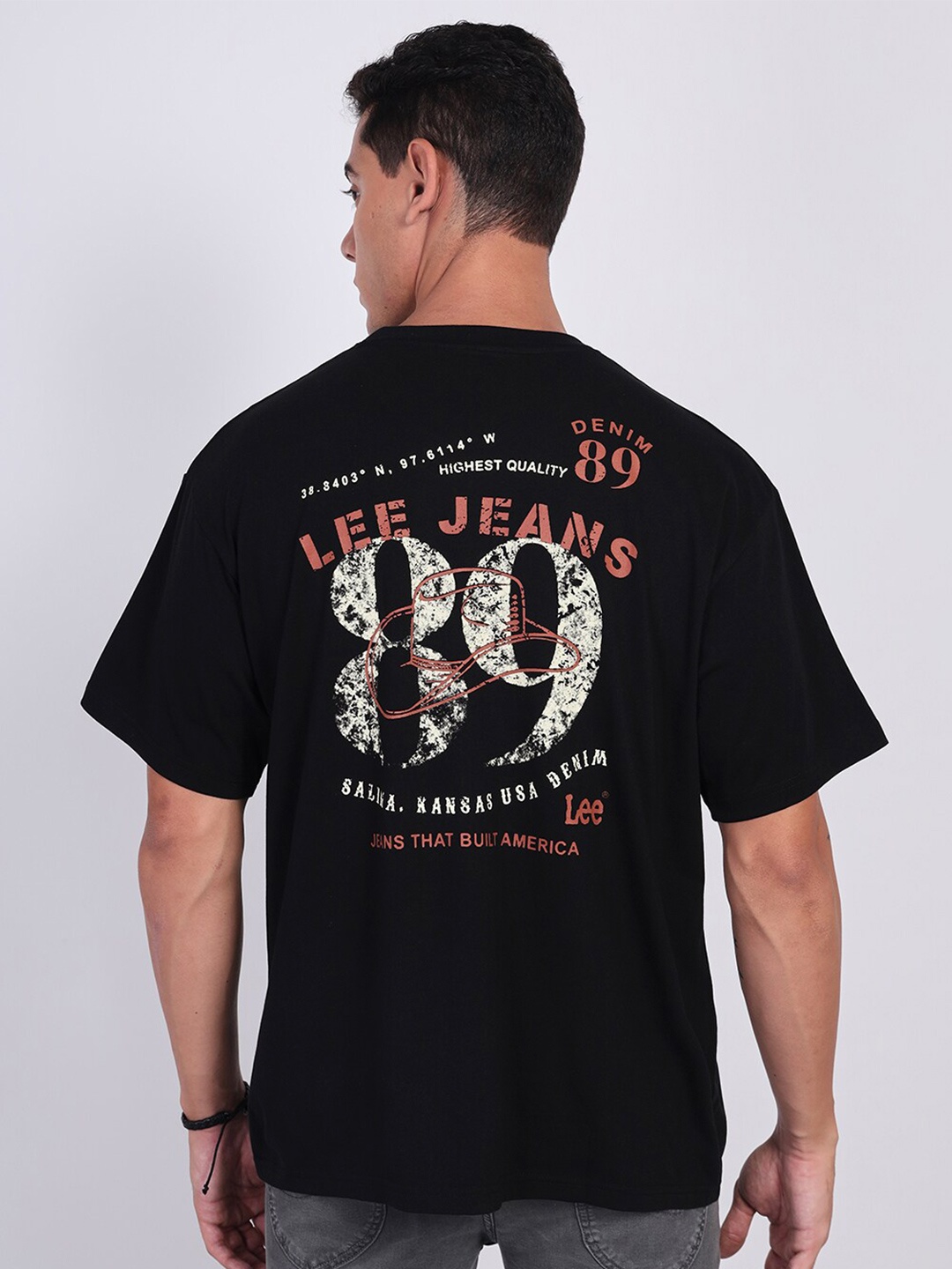 Lee Men Printed Crew Neck Oversize Fit Tshirt, Black