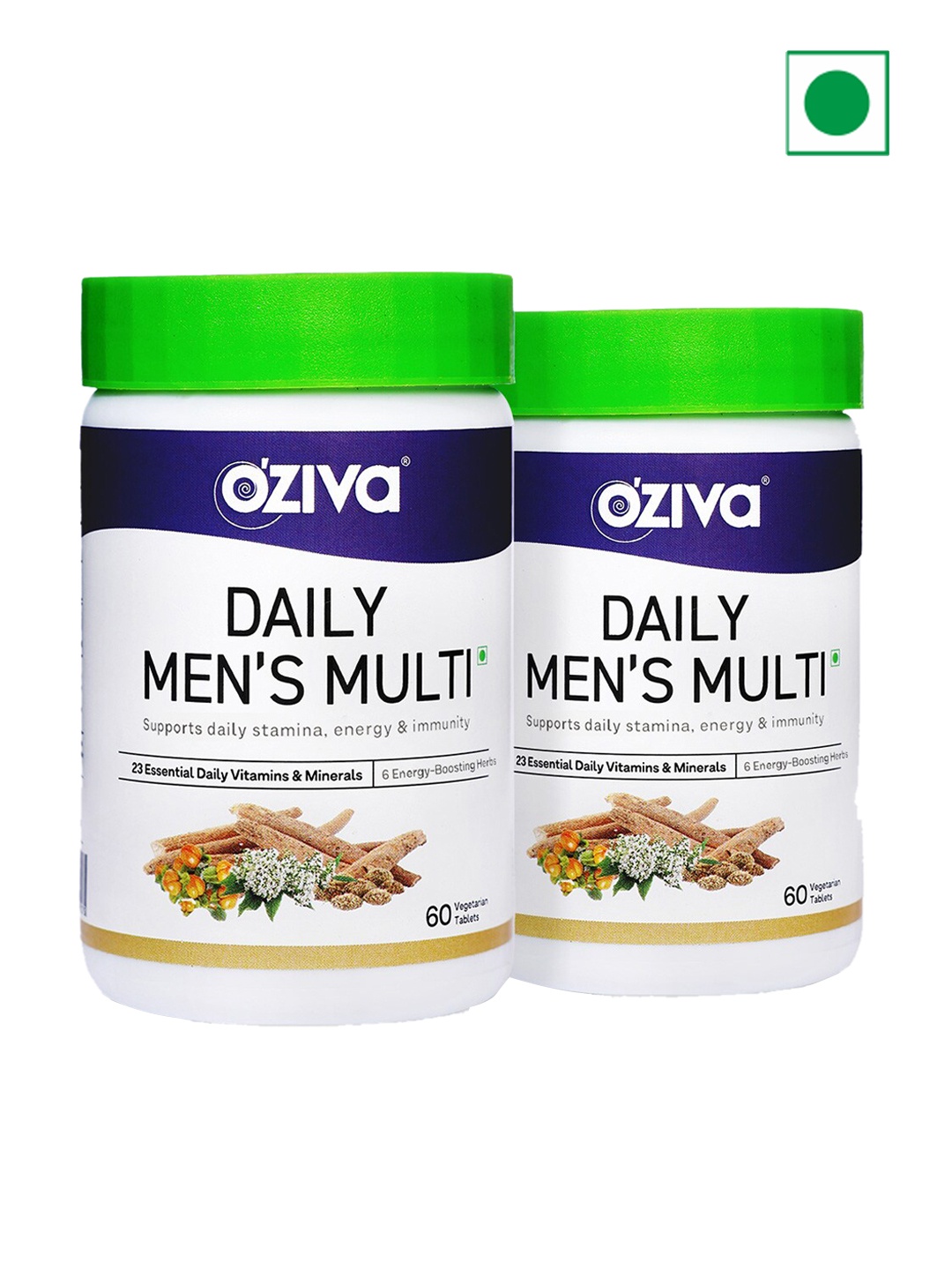 

OZiva Set Of 2 Daily Men's Multivitamin Tablets for Daily Stamina - 60 Tablets Each, Green
