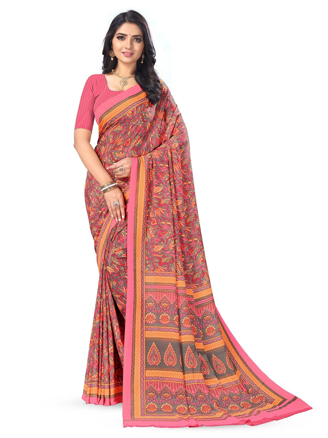 

VIMLA Floral Printed Pure Crepe Mysore Silk Saree, Maroon