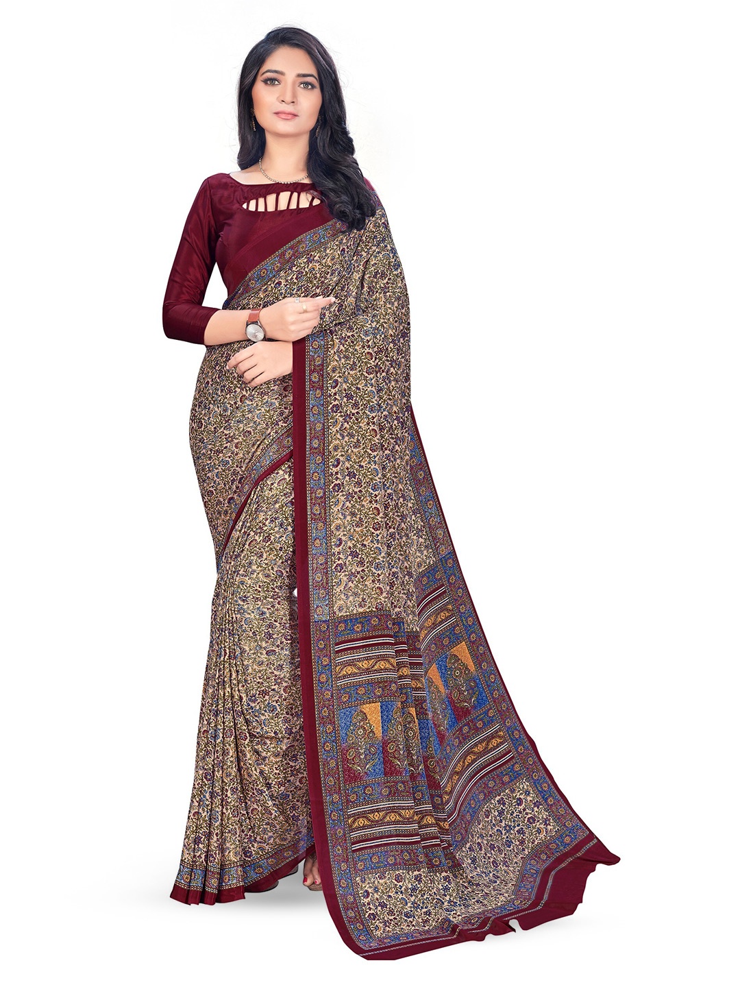 

VIMLA Floral Printed Pure Crepe Mysore Silk Saree, Green