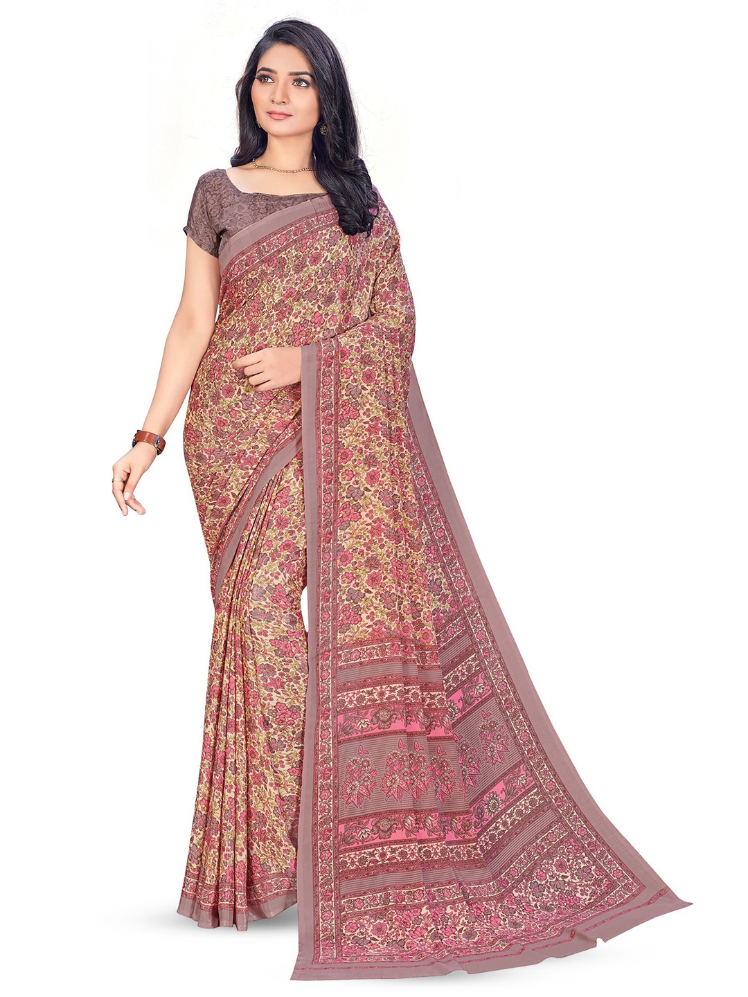 

VIMLA Floral Printed Pure Crepe Mysore Silk Saree, Orange