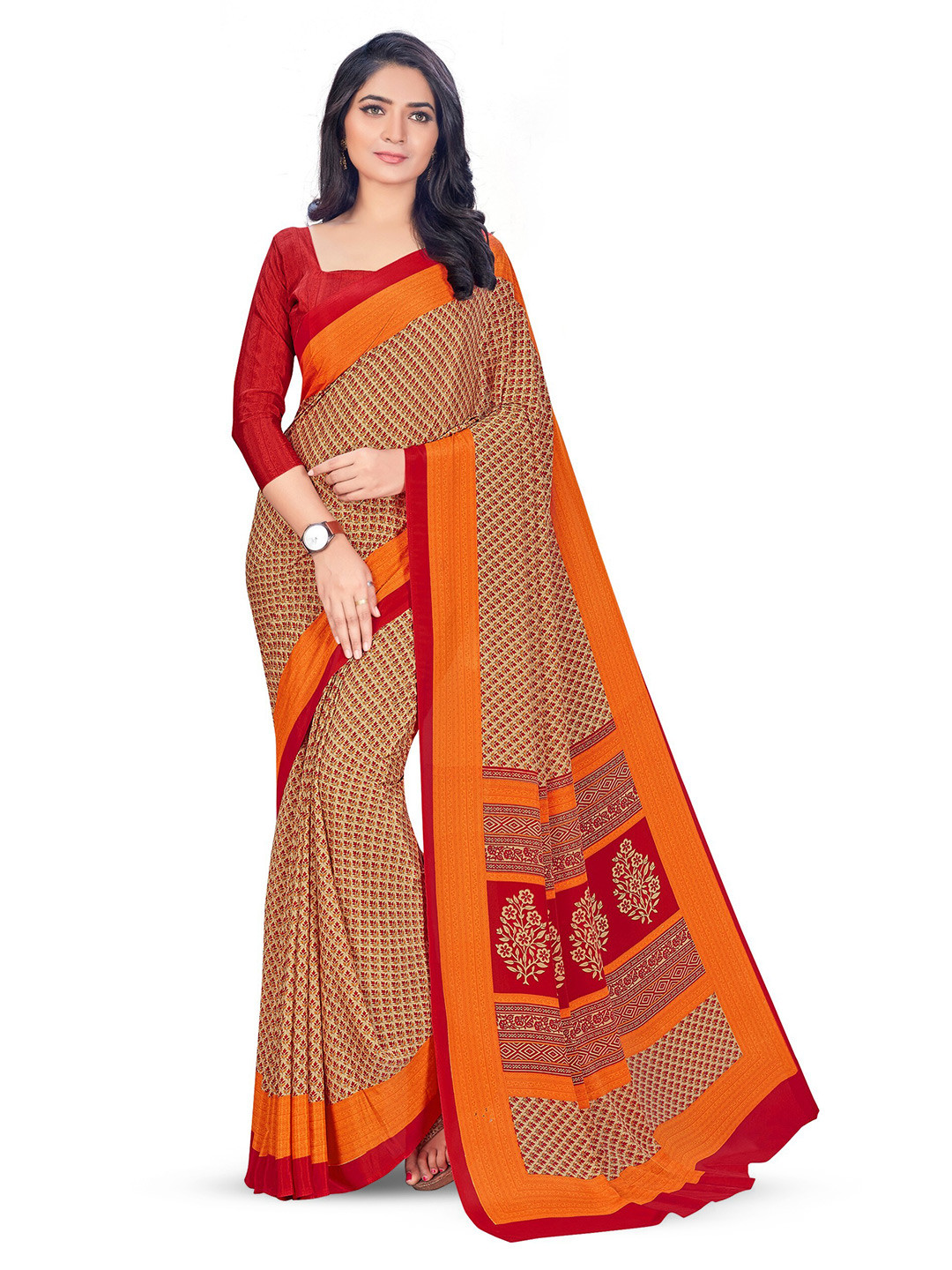 

VIMLA Ethnic Motifs Printed Saree, Orange