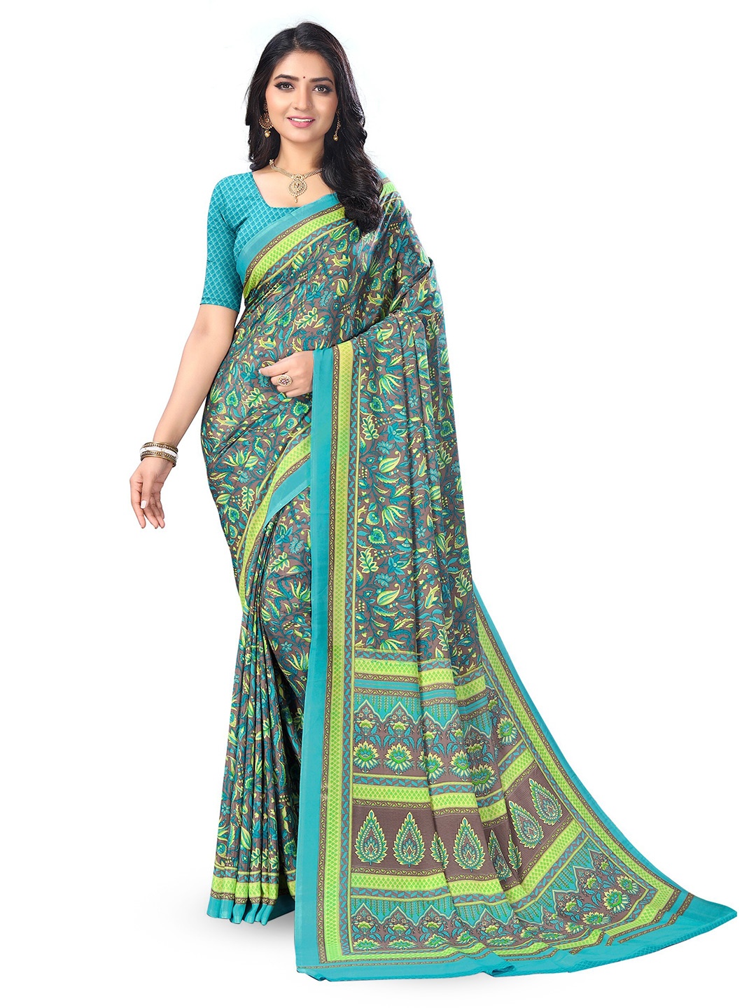 

VIMLA Floral Printed Saree, Blue