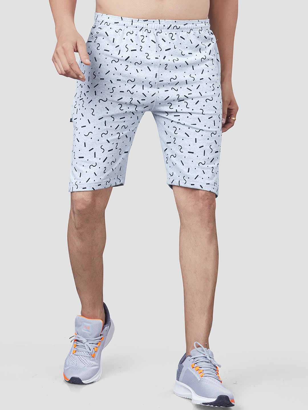 

BAESD Men Abstract Printed Mid-Rise Shorts, Grey melange