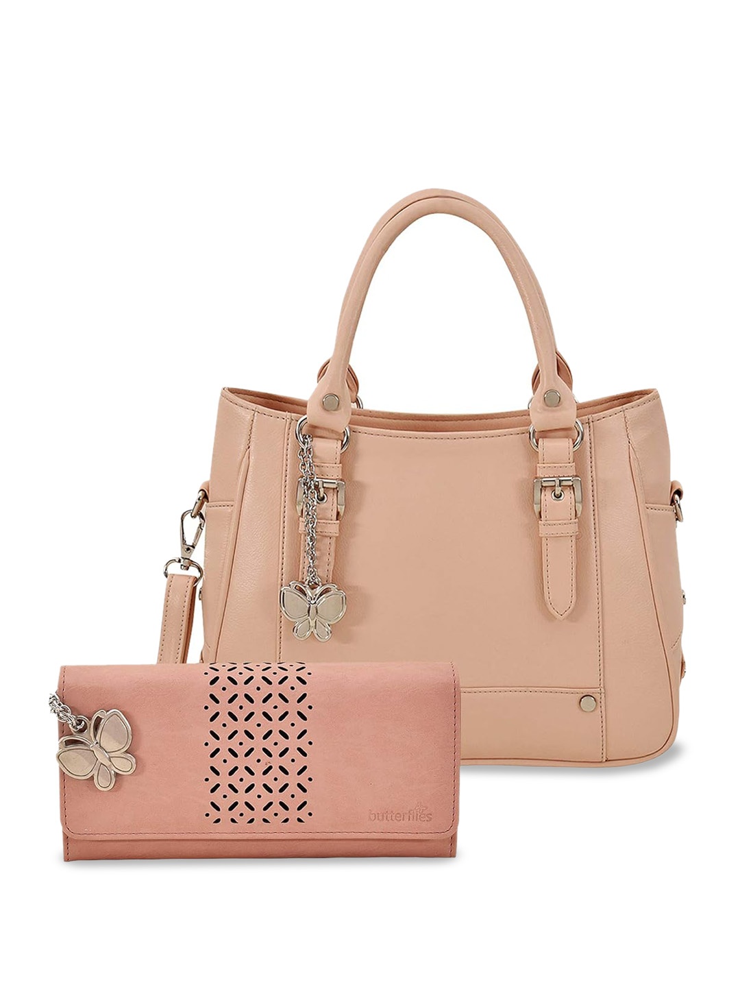 

Butterflies Structured Handheld Bag, Peach