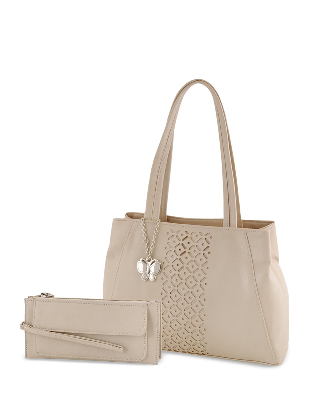 

Butterflies Self Design Structured Shoulder Bag, Cream