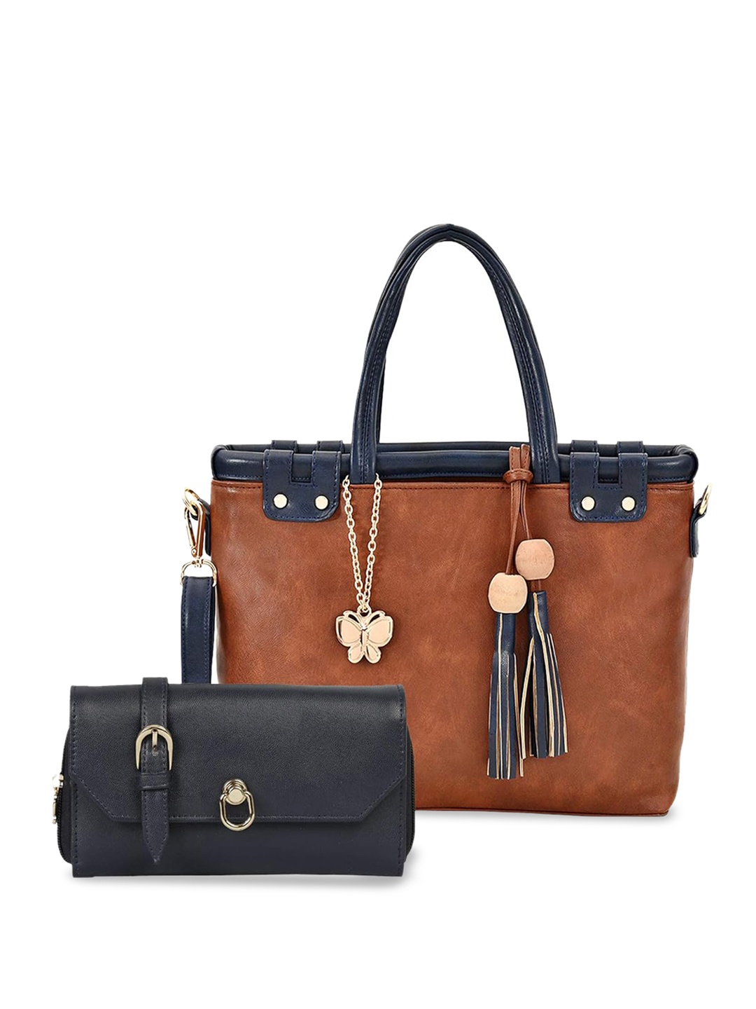

Butterflies Structured Shoulder Bag, Tan
