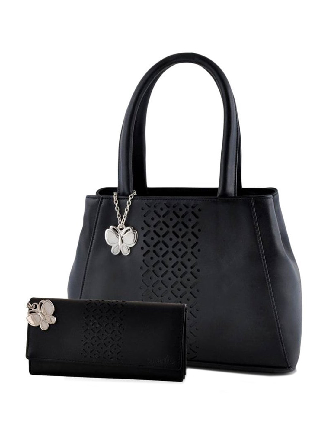 

Butterflies Structured Handheld Bag with Cut Work, Black