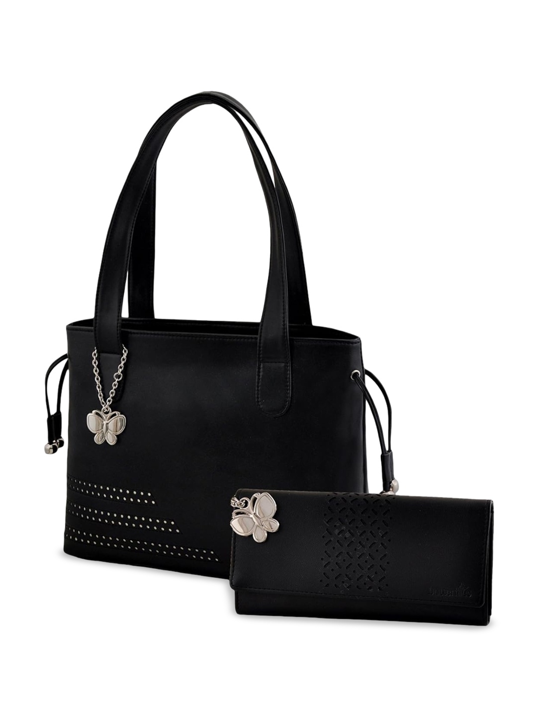 

Butterflies PU Structured Shoulder Bag, Black