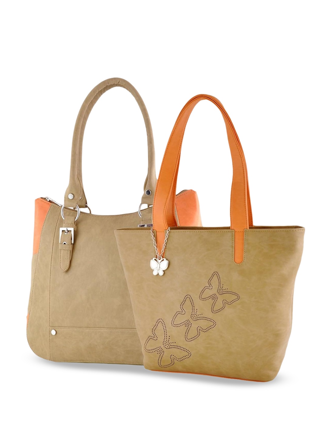 

Butterflies Set Of 2 Shopper Shoulder Bags, Beige