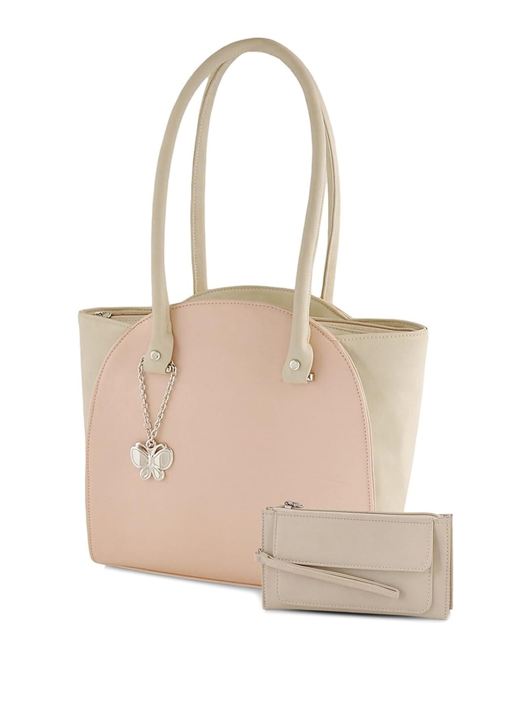 

Butterflies PU Structured Shoulder Bag with Cut Work, Cream
