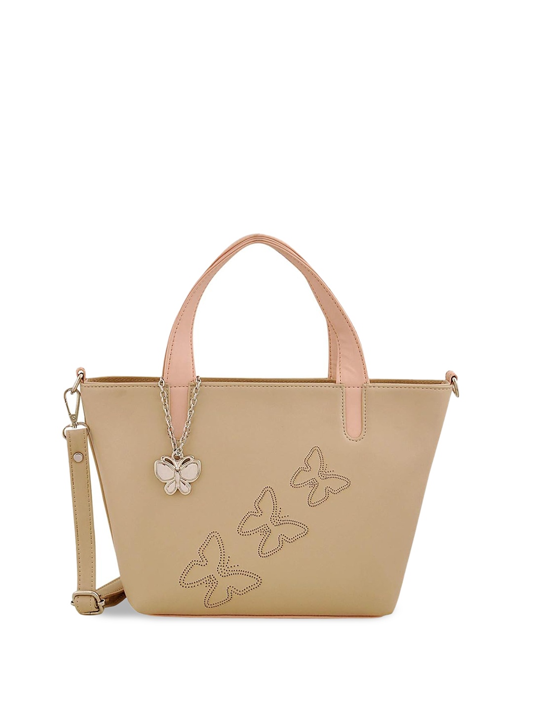 

Butterflies Structured Handheld Bag, Cream
