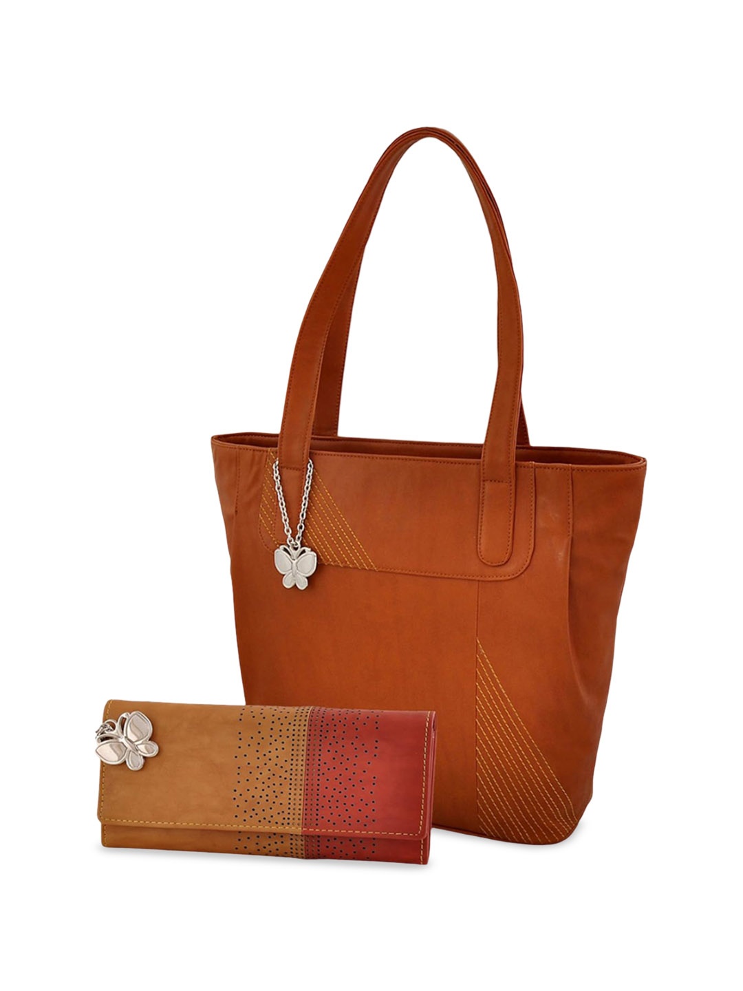 

Butterflies Structured Shoulder Bag, Tan