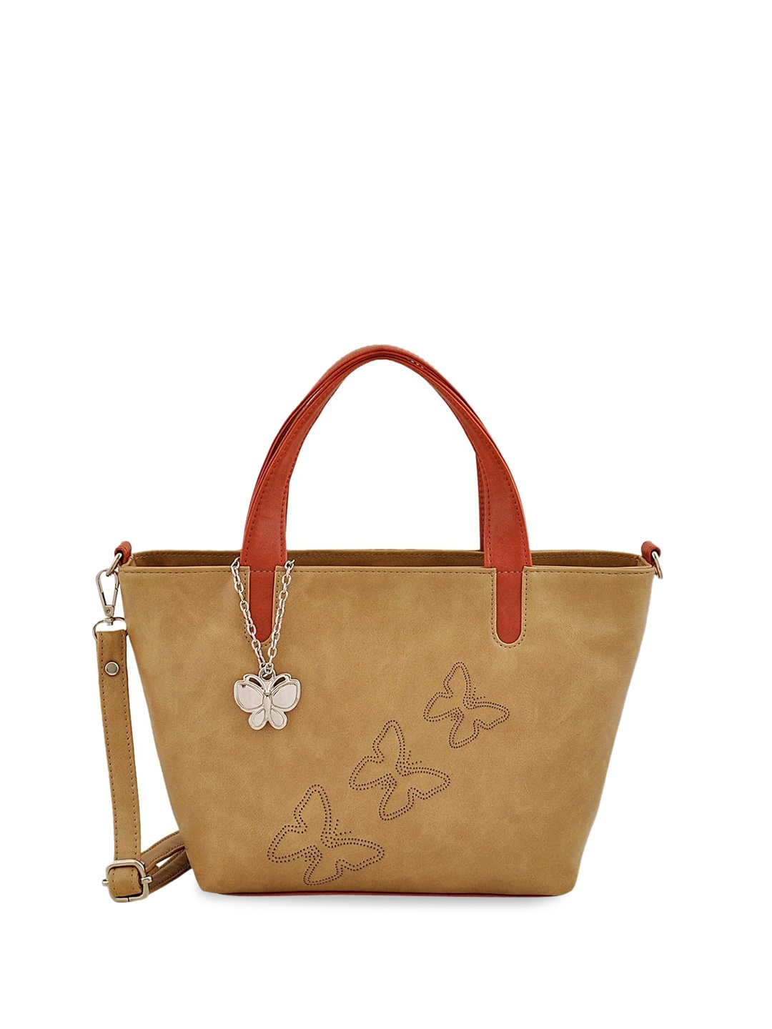 

Butterflies PU Structured Handheld Bag, Beige