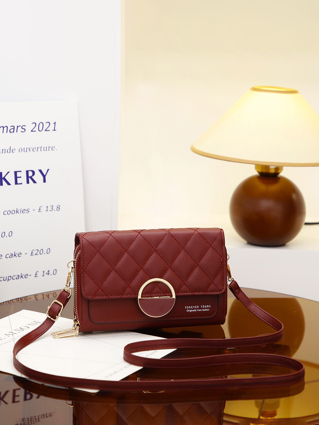 

Diva Dale Textured Structured Sling Bag, Maroon