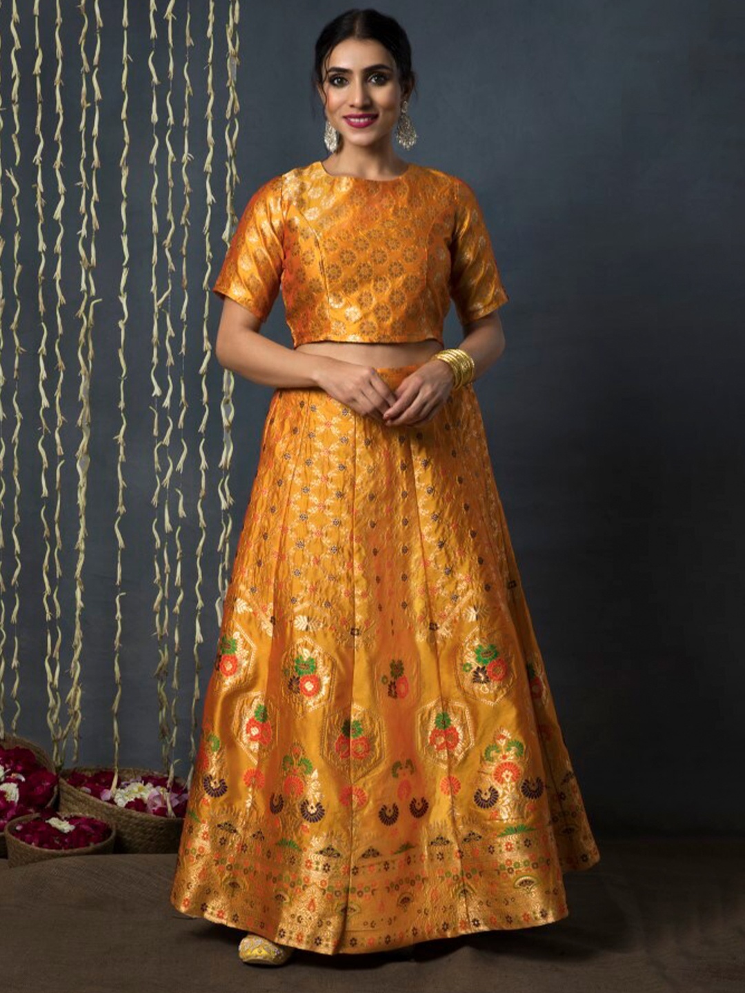 

Juniper Woven Design Ready To Wear Lehenga Choli, Mustard