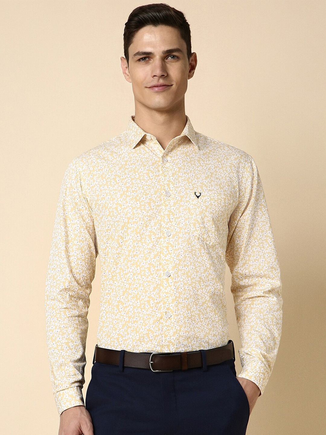 

Allen Solly Slim Fit Floral Printed Pure Cotton Formal Shirt, Yellow