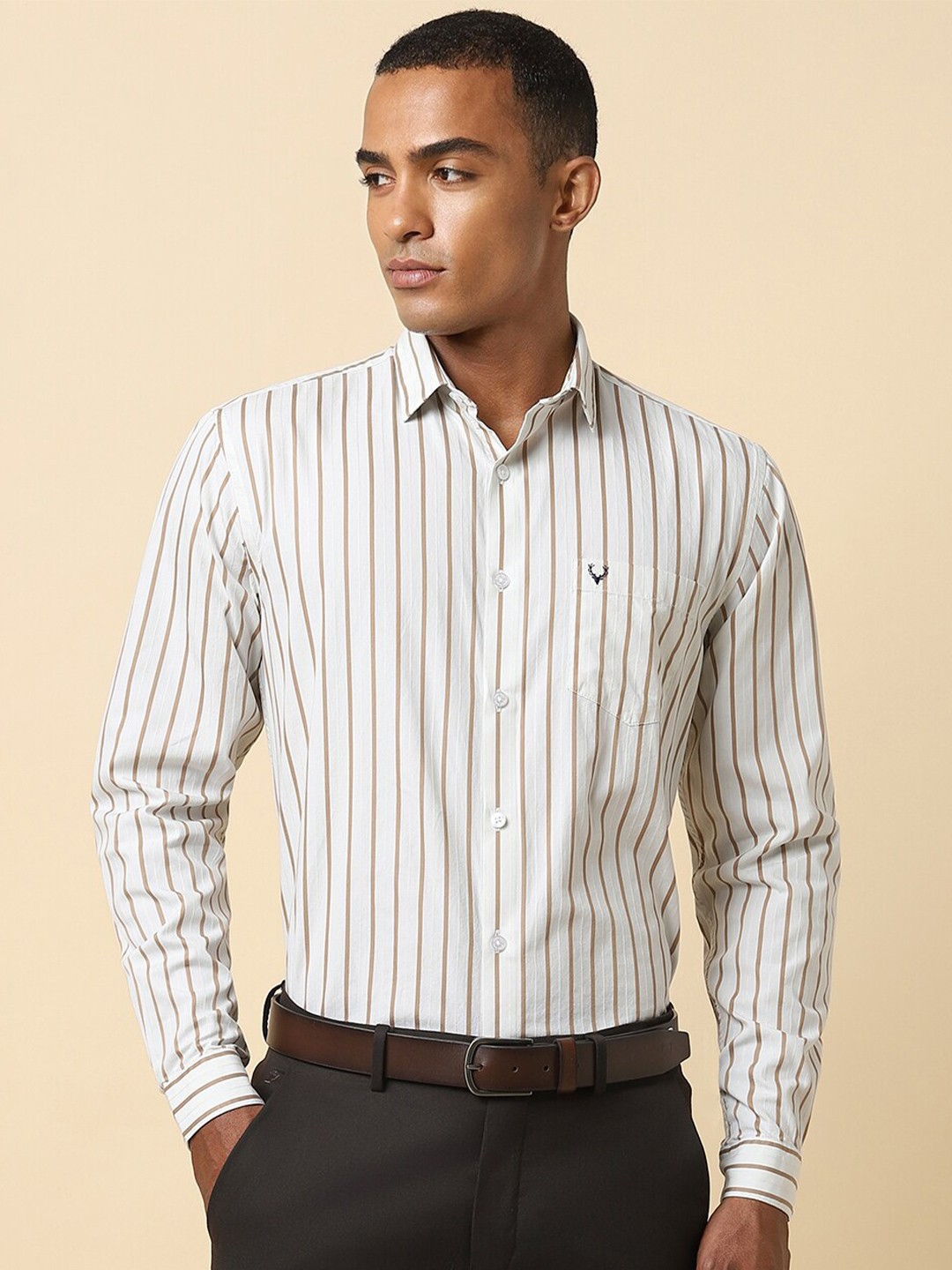 

Allen Solly Slim Fit Striped Pure Cotton Formal Shirt, White