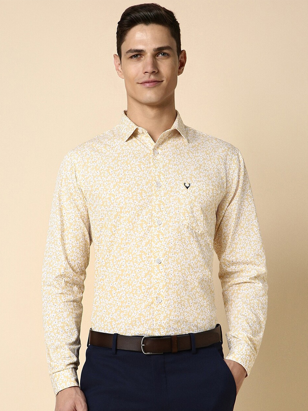

Allen Solly Slim Fit Floral Printed Pure Cotton Formal Shirt, Yellow