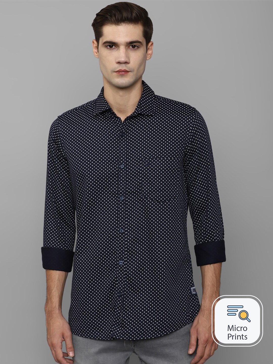 

Allen Solly Custom Printed Pure Cotton Casual Shirt, Navy blue
