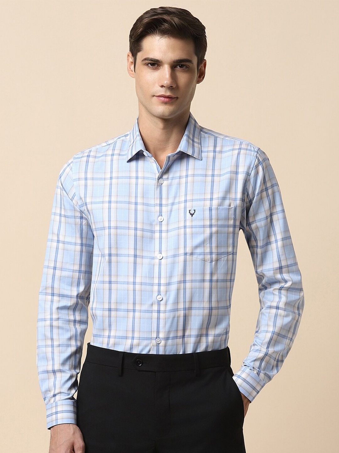 

Allen Solly Slim Fit Checked Pure Cotton Formal Shirt, Blue