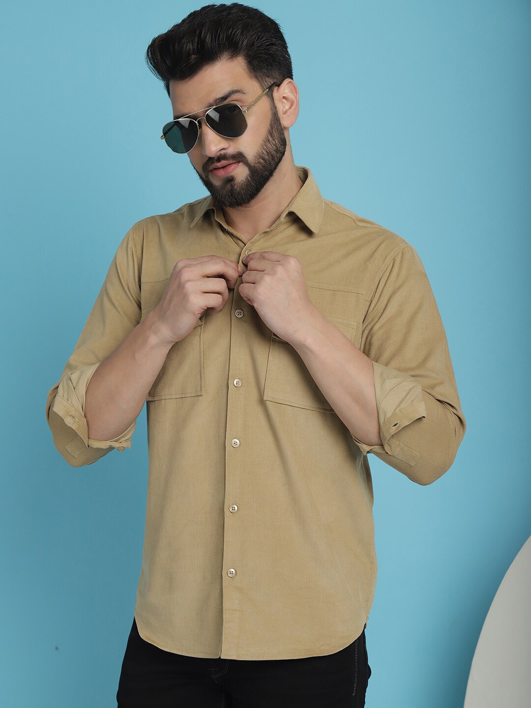 

Indian Needle Corduroy Classic Cotton Casual Shirt, Beige