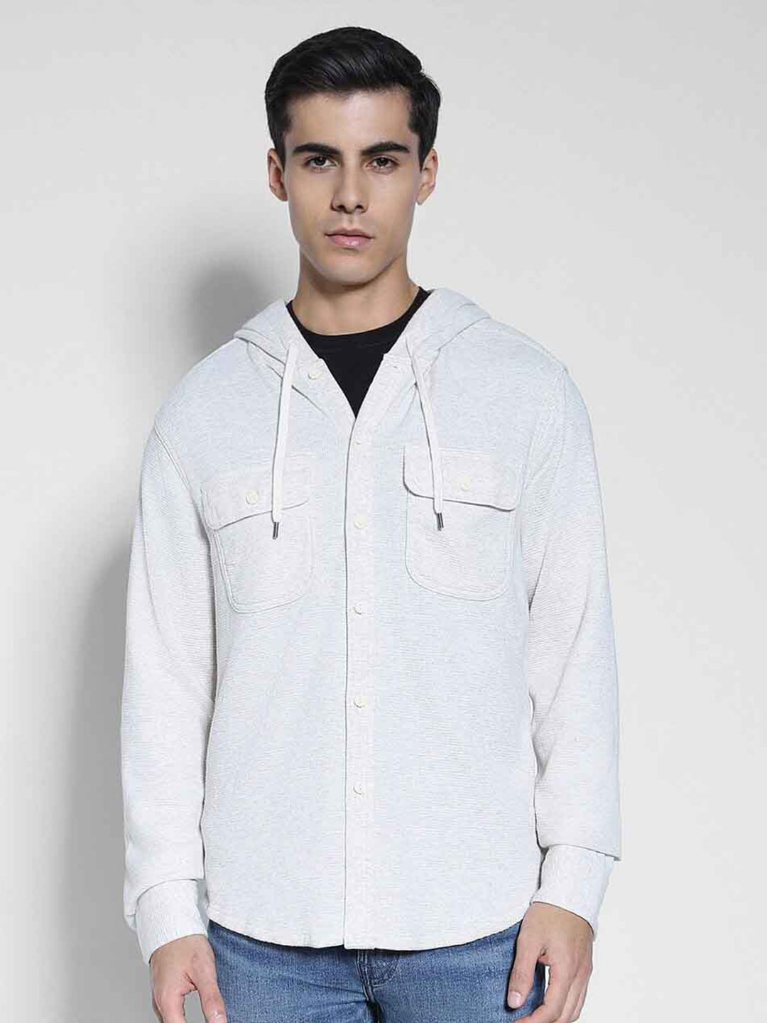 

AMERICAN EAGLE OUTFITTERS Super Soft Hooded Thermal Casual Shirt, Beige