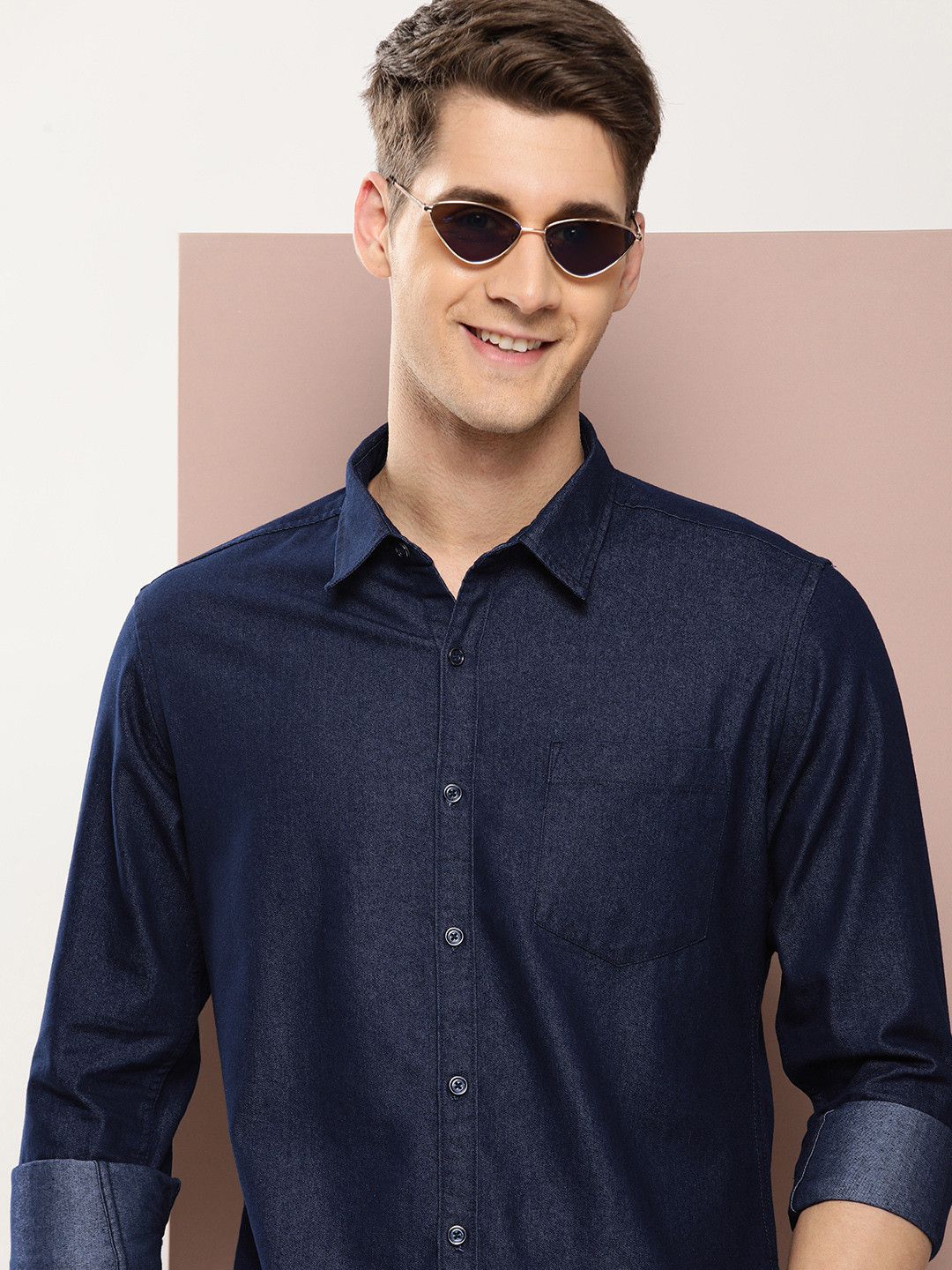 

Harvard Men Classic Slim Fit Pure Cotton Denim Casual Shirt, Navy blue