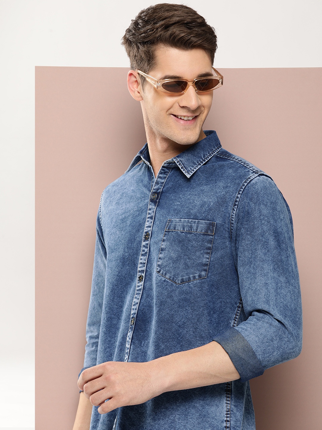 

Harvard Men Classic Slim Fit Faded Pure Cotton Denim Casual Shirt, Blue