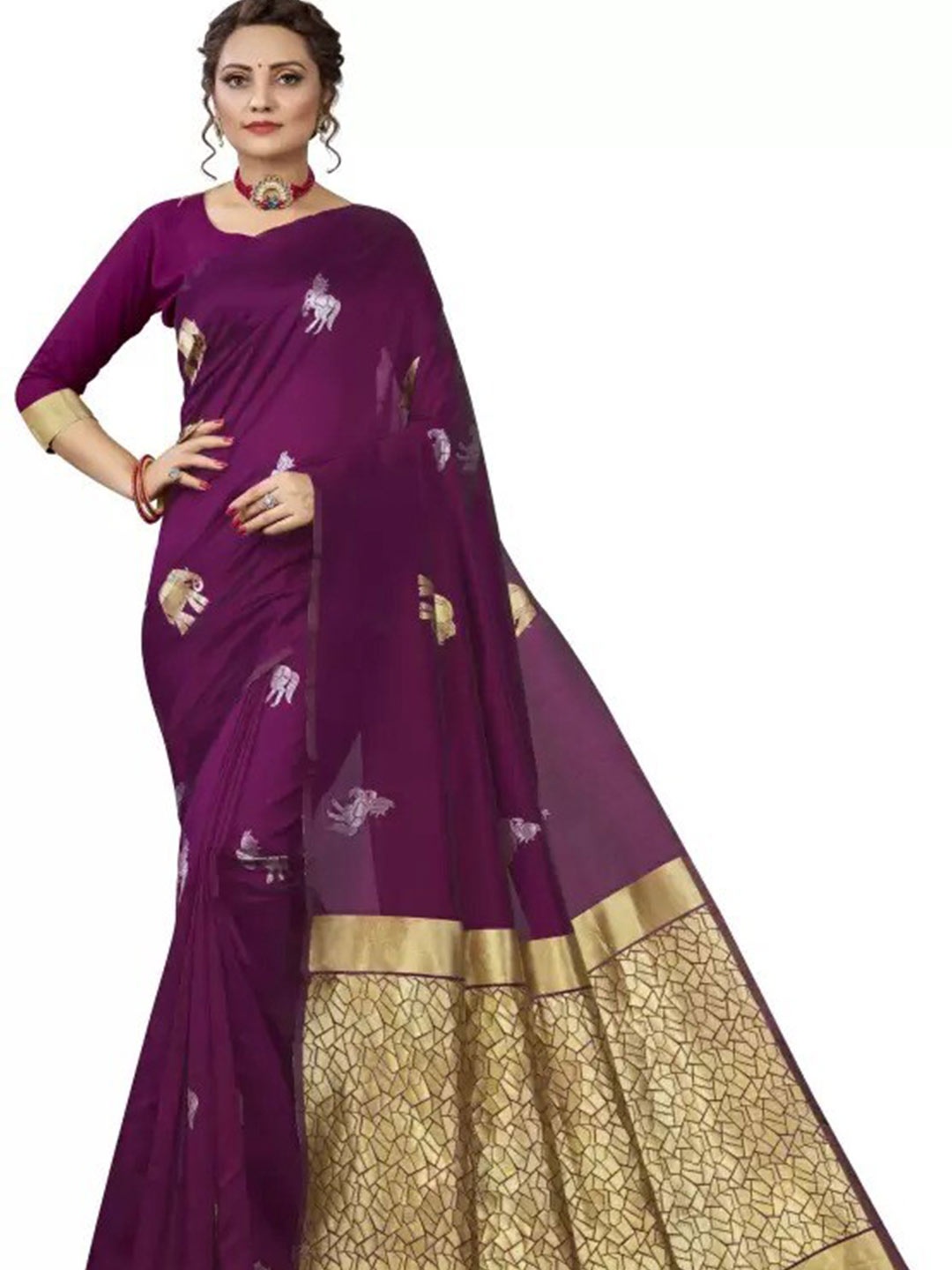 

DIVASTRI Woven Design Zari Pure Silk Kanjeevaram Saree, Purple