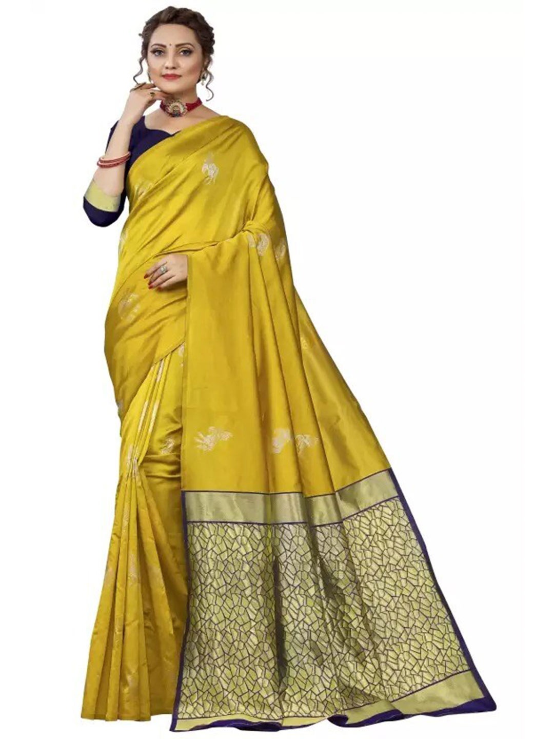 

DIVASTRI Woven Design Zari Pure Silk Kanjeevaram Saree, Yellow
